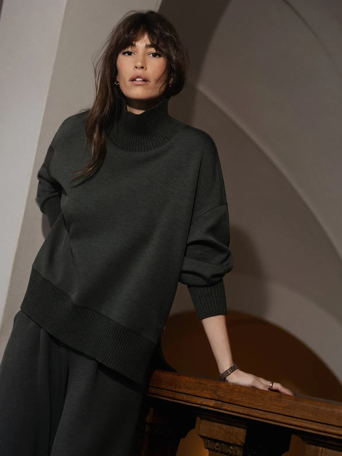Barker High Neck Sweat - Olive Marl