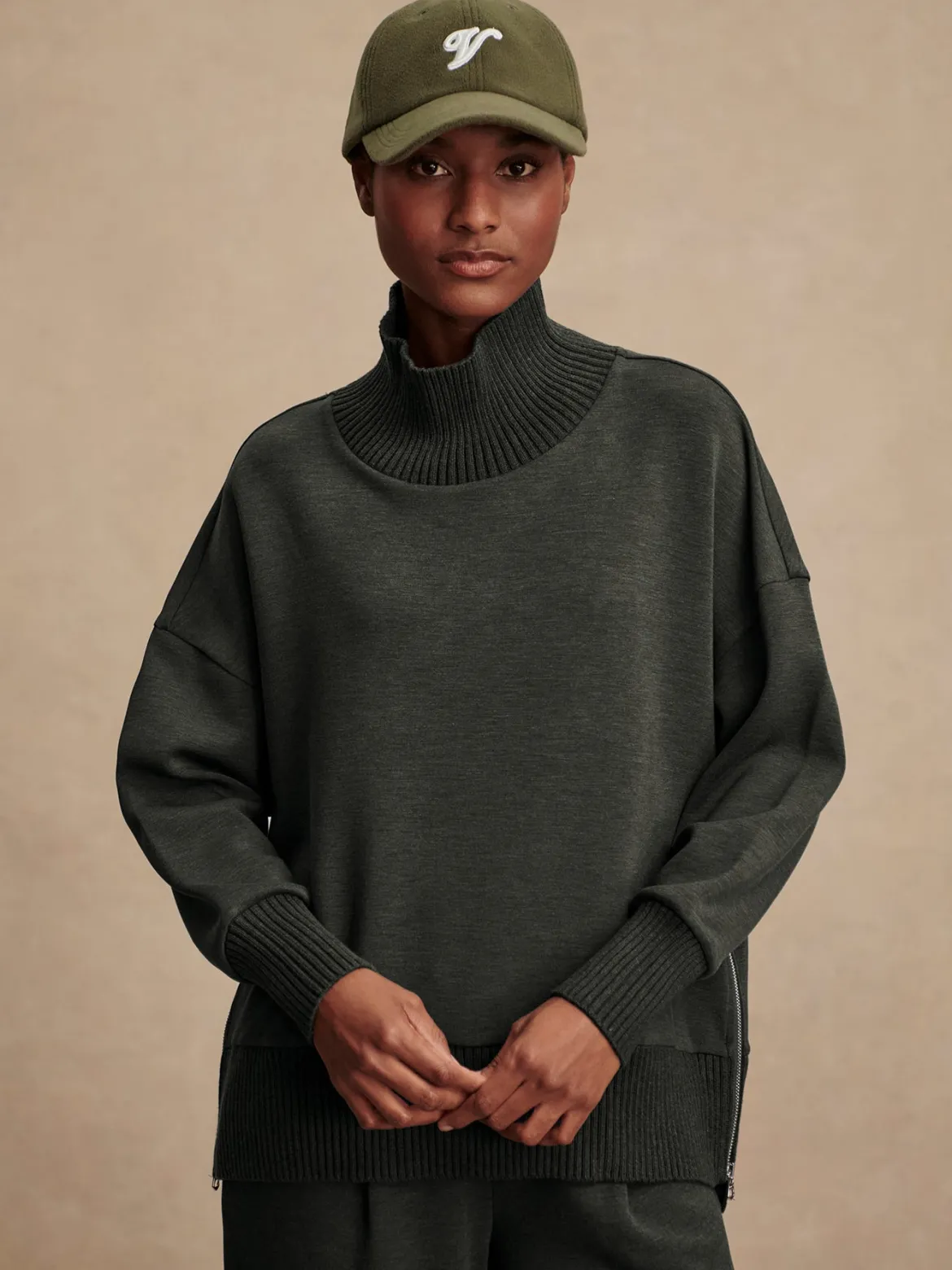 Barker High Neck Sweat - Olive Marl