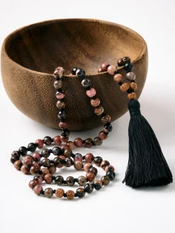 Mala Bead Necklace - Black Rhodonite