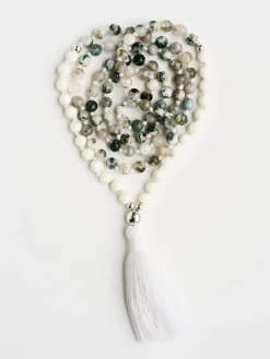 Mala Bead Necklace - Tree Agate & Mother of Pearl