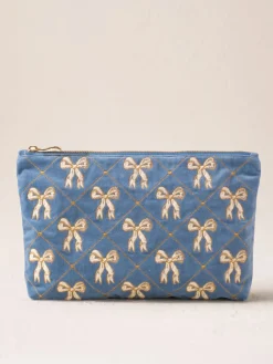 Velvet Everyday Pouch - Lattice Bows Dusky Blue